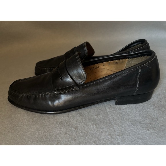 Santoni Ikangia‎ Men\'s Black Leather Slip On Penny Loafers Shoes 12 D Executive